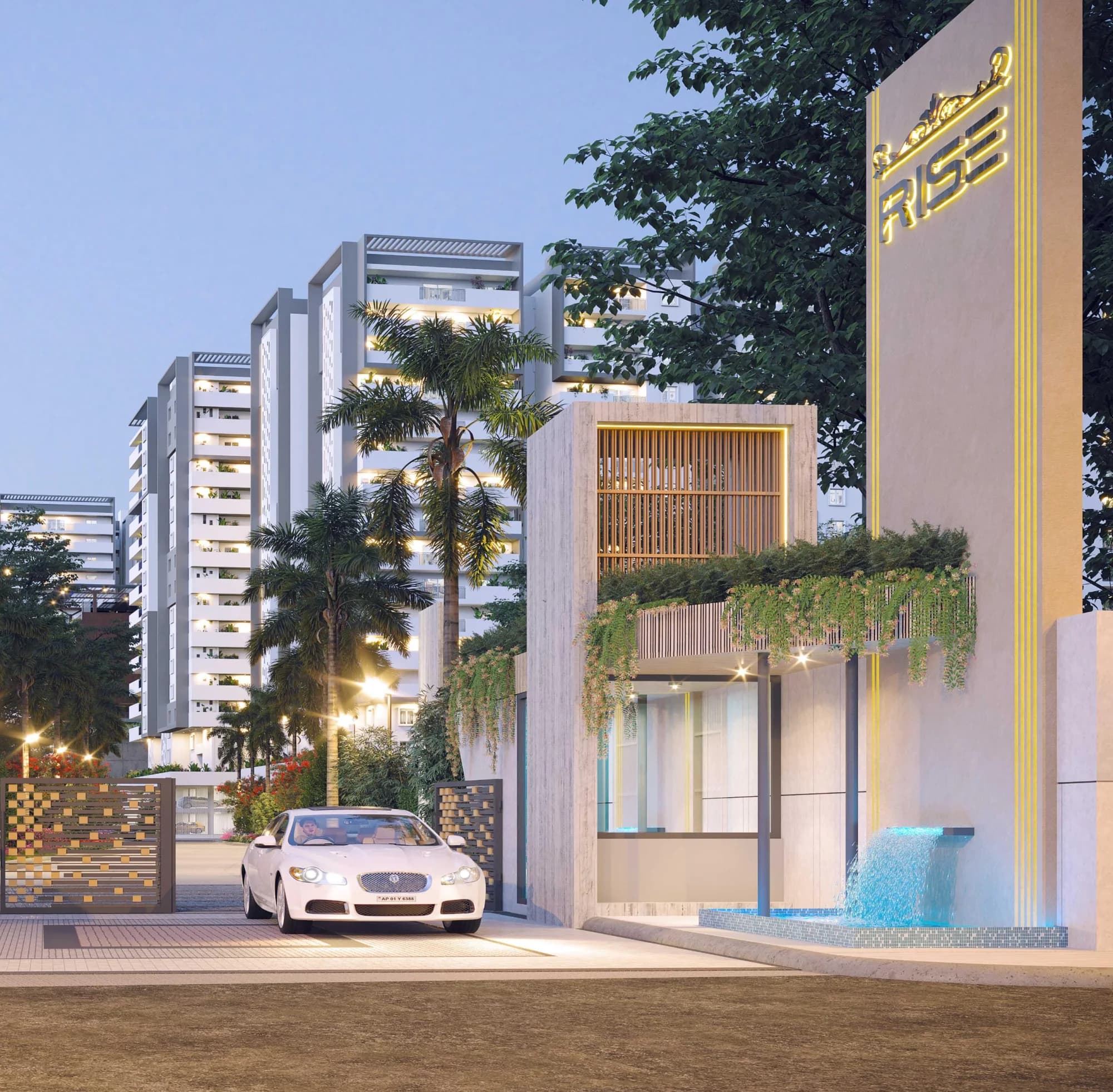 The landscaped grand arrival at AR Homes Rise, Kollur
