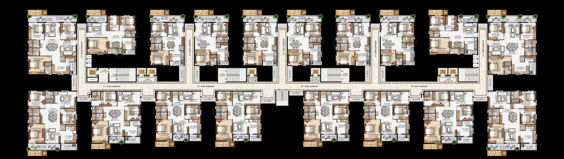 Published typical floor plate for Block C at AR Homes Rise