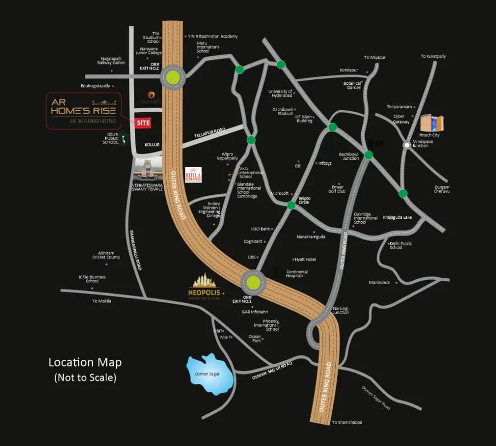 Location map of AR Homes Rise near the Kollur ORR exit